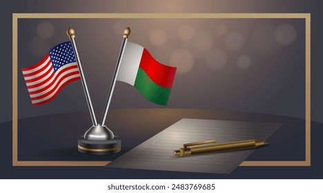 Small national flag of USA and Madagascar flag Relation, Template banner vector  Illustration