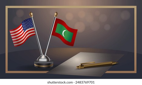 Small national flag of USA and Maldives flag Relation, Template banner vector  Illustration