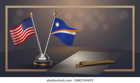 Small national flag of USA and Marshall Islands flag Relation, Template banner vector  Illustration