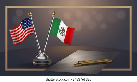 Small national flag of USA and Mexico flag Relation, Template banner vector  Illustration