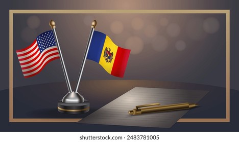 Pequeña bandera nacional de Estados Unidos y Moldavia Relación, Ilustración vectorial del Anuncio de Plantilla