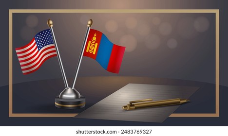 Small national flag of USA and Mongolia flag Relation, Template banner vector  Illustration