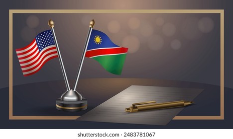 Small national flag of USA and Namibia flag Relation, Template banner vector  Illustration