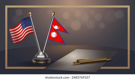 Small national flag of USA and Nepal flag Relation, Template banner vector  Illustration