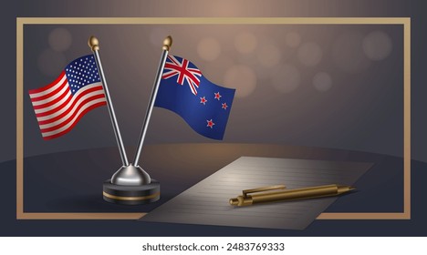 Small national flag of USA and New Zealand flag Relation, Template banner vector  Illustration