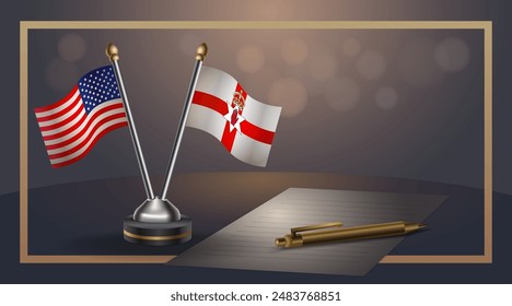 Small national flag of USA and Northern Ireland flag Relation, Template banner vector  Illustration