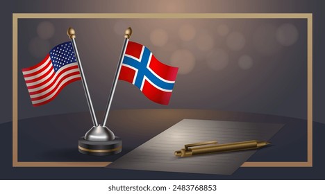Small national flag of USA and Norway flag Relation, Template banner vector  Illustration