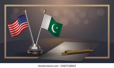Small national flag of USA and Pakistan flag Relation, Template banner vector  Illustration