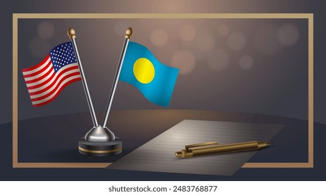 Small national flag of USA and Palau flag Relation, Template banner vector  Illustration