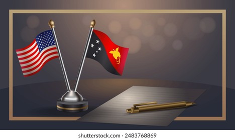 Small national flag of USA and Papua New Guinea flag Relation, Template banner vector  Illustration