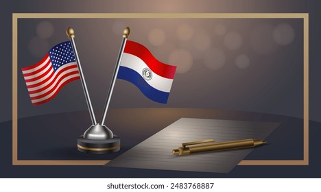 Small national flag of USA and Paraguay flag Relation, Template banner vector  Illustration