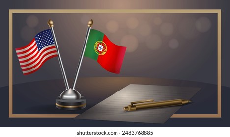Small national flag of USA and Portugaflag Relation, Template banner vector  Illustration