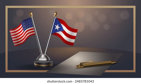Small national flag of USA and Puerto Rico flag Relation, Template banner vector  Illustration