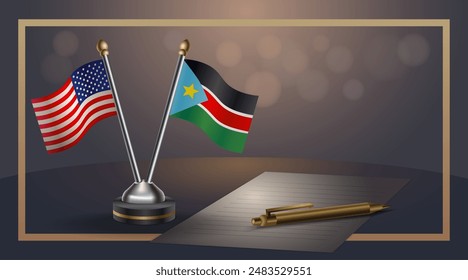 
Small national flag of USA and Republic of North Sudan flag Relation, Template banner vector  Illustration