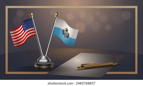 Small national flag of USA and San Marino flag Relation, Template banner vector  Illustration