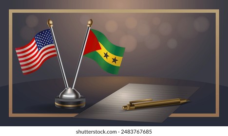 Small national flag of USA and Sao Tome and Principe flag Relation, Template banner vector  Illustration