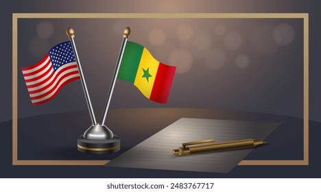 Small national flag of USA and Senegal flag Relation, Template banner vector  Illustration