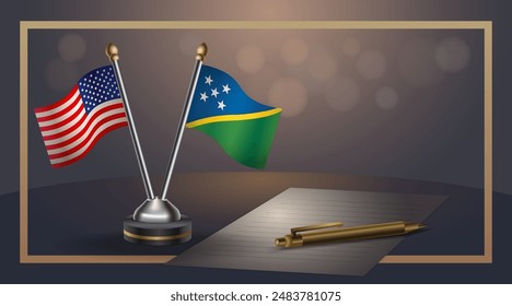 Small national flag of USA and Solomon Islands flag Relation, Template banner vector  Illustration
