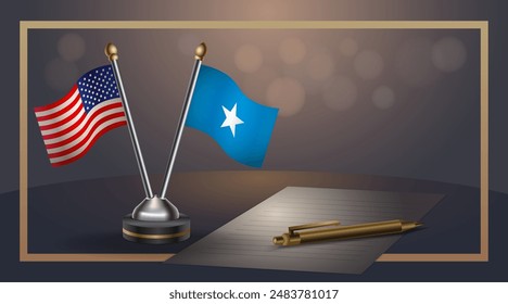 Small national flag of USA and Somalia flag Relation, Template banner vector  Illustration