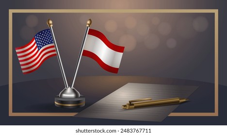 Small national flag of USA and Tahiti flag Relation, Template banner vector  Illustration