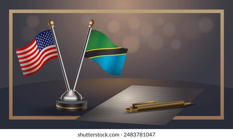 Small national flag of USA and Tanzania flag Relation, Template banner vector  Illustration