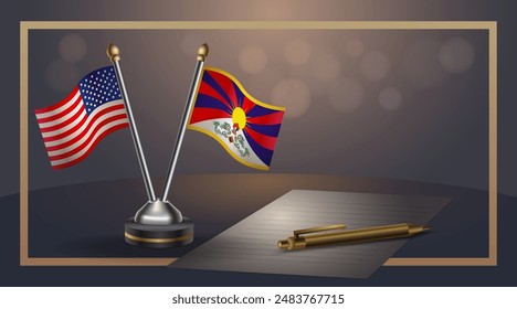 Small national flag of USA and Tibet flag Relation, Template banner vector  Illustration