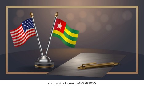 Small national flag of USA and Togo flag Relation, Template banner vector  Illustration