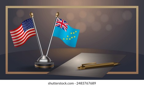 Small national flag of USA and Tuvalu flag Relation, Template banner vector  Illustration