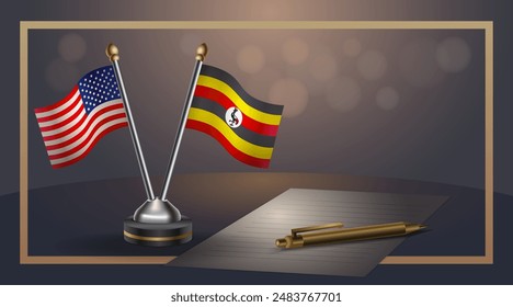 Pequeña bandera nacional de EE.UU. y Uganda Relación, Ilustración vectorial de Anuncio de Plantilla