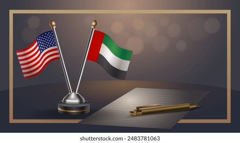 Small national flag of USA and United Arab Emirates flag Relation, Template banner vector  Illustration