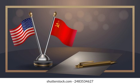 Small national flag of USA and USSR flag Relation, Template banner vector  Illustration