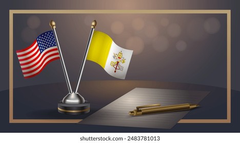 Small national flag of USA and Vatican City flag Relation, Template banner vector  Illustration