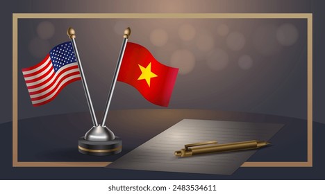 Small national flag of USA and Vietnam flag Relation, Template banner vector  Illustration
