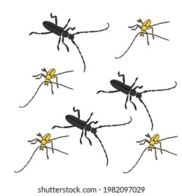 Kleiner Eichenbarbel. Textilmuster aus Zeichnungen eines Waldkäfers. Vektorlogo