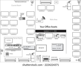 Small office assets and computer networking diagram