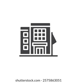 A small office building with a flag vector icon. filled flat sign for mobile concept and web design. Consulate Office glyph icon. Symbol, logo illustration. Vector graphics