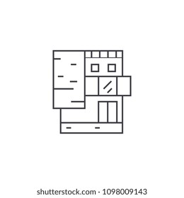 Small office building thin line icon concept. Small office building linear vector sign, symbol, illustration.