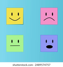 Small office notes with basic emotions vector illustration and blue gradient background