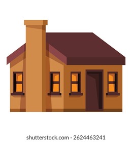 Small one storey house with a brown roof and glowing windows is giving a cozy and inviting atmosphere