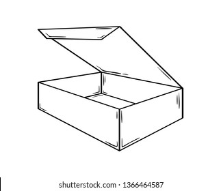 Small open box. Sketch of the paper or cardboard package.