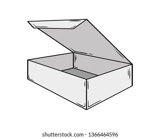 Small open box. Sketch of the paper or cardboard package.