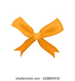 Small orange bow. Bright decor for gift box. Decorative flat vector element for advertising poster, coupon or invitation