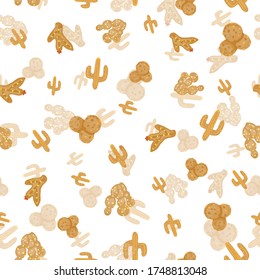 Small orange cactus seamless pattern on white background