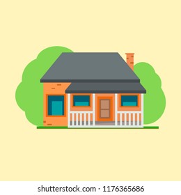 A small orange cottage. Vector illustration in a flat style.