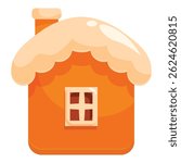 Small orange house covered by snow with a big chimney, perfect for winter and christmas projects