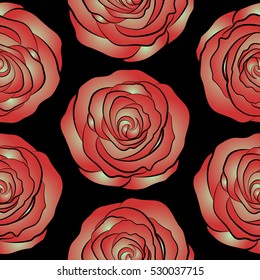 Small orange and neutral flowers on a black background. The elegant template for fashion prints. Spring vector floral background. Cute seamless pattern in small rose flowers.
