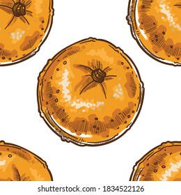 Pequenas laranjas ou tangerinas padrão sem costura isolado no branco. Tangerinas e clementinas, alimentação saudável e frutas sazonais. Dieta e nutrição para veganos e vegetarianos, vetor em plano