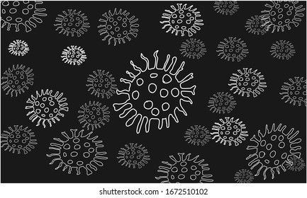 Pequeños organismos, gérmenes, bacterias o virus en un fondo negro.