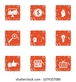 Small organization icons set. Grunge set of 9 small organization vector icons for web isolated on white background