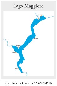 small outline map of the upper Italian Lake Maggiore, Italy.